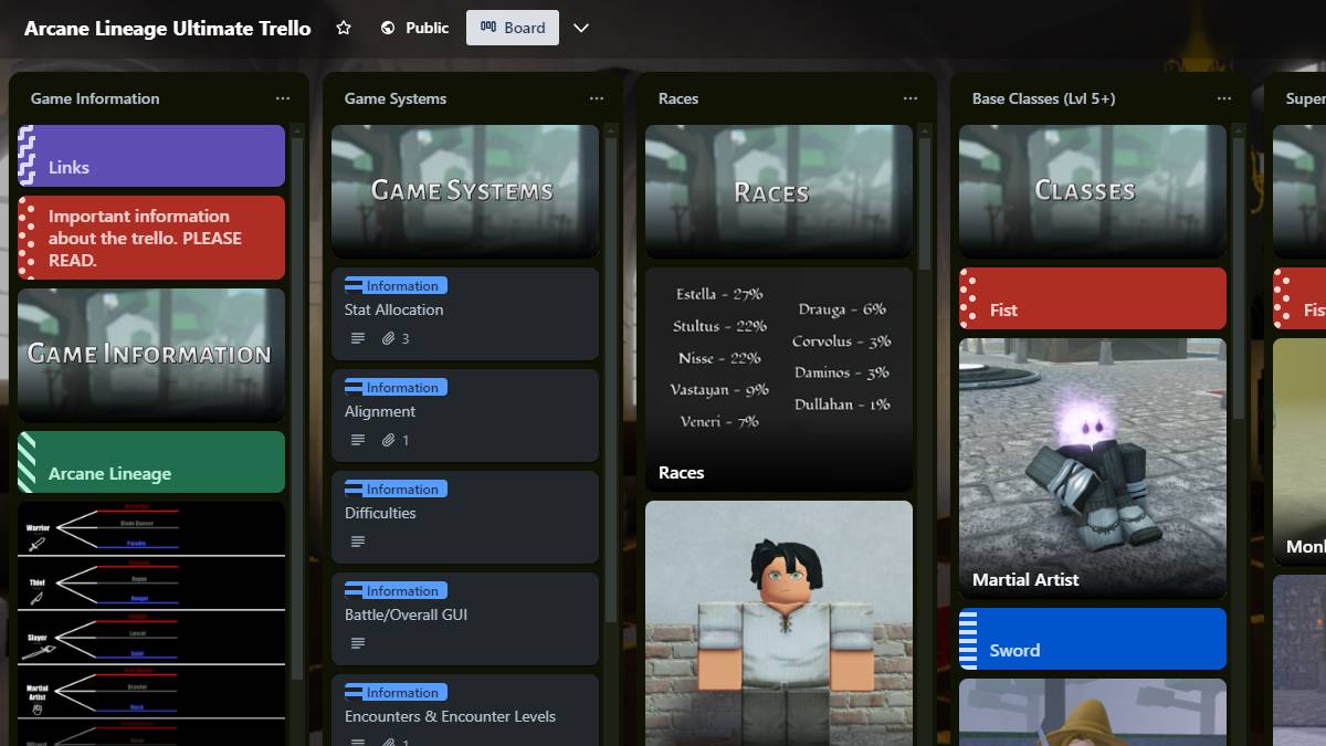Arcane Lineage Trello